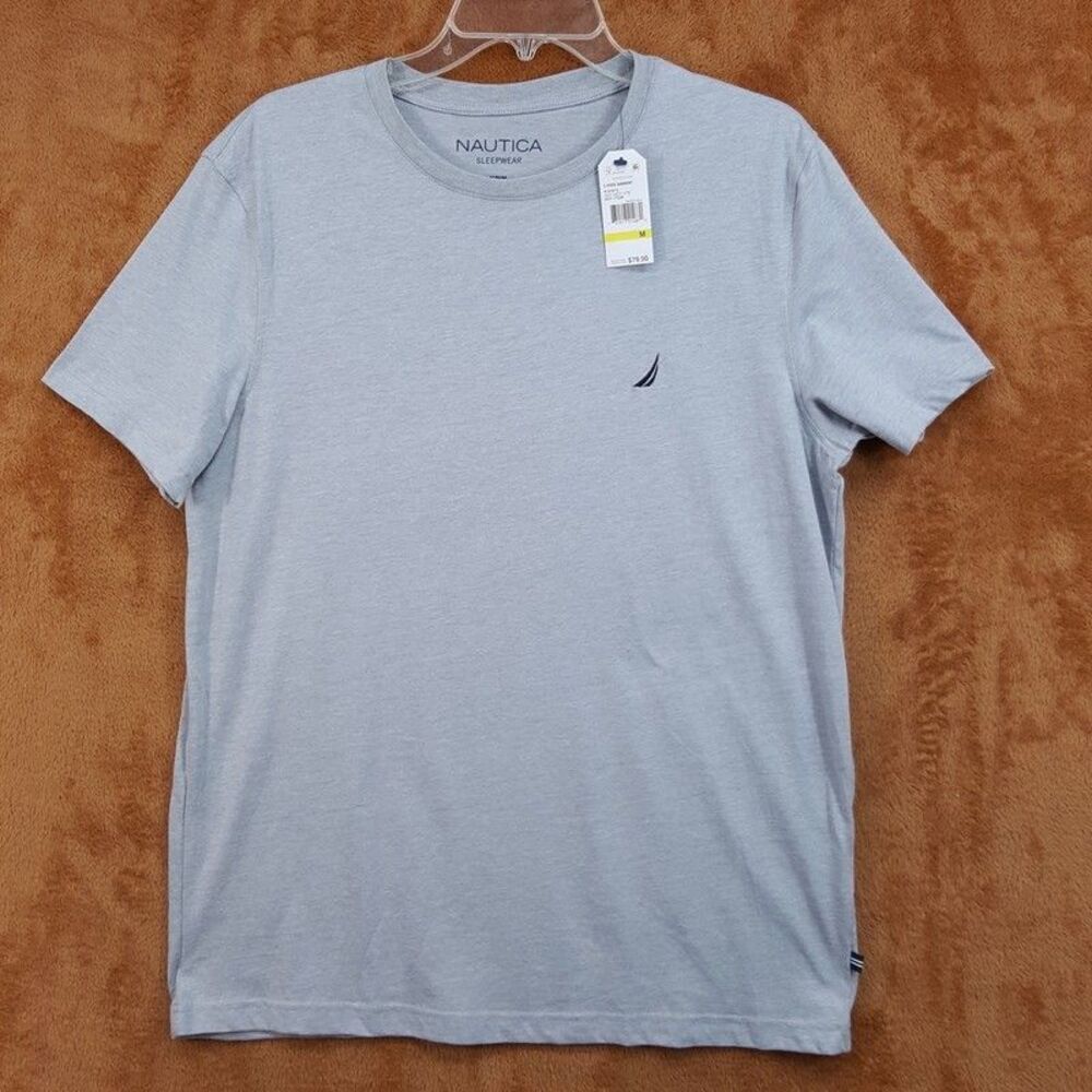 NAUTICA Shirt Mens Medium Heather Grey Pullover Crew Logo Pajama PJ T-Shirt Tee